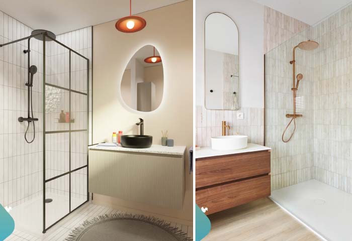 Moderne kinderbadkamer met inloopdouche en veilige inrichting