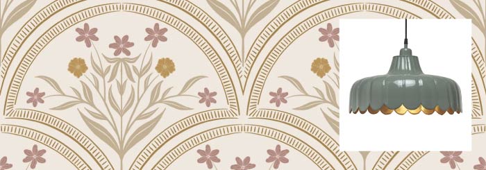 Behang met zachte print en lamp met kleur