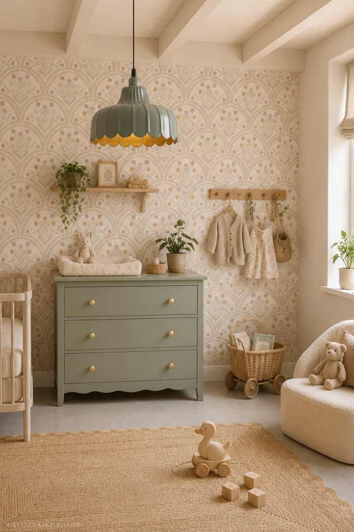 Behang Flora arches Little amour met 1 accentkleur in accessoires