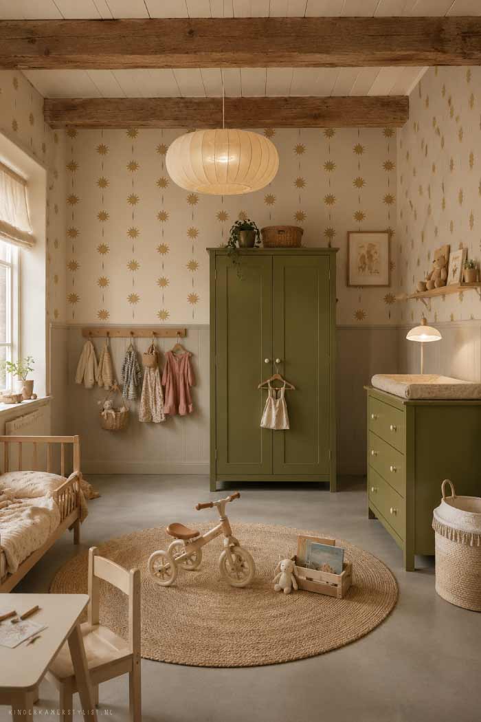 Little amour behang sunny als lambrisering in de kinderkamer