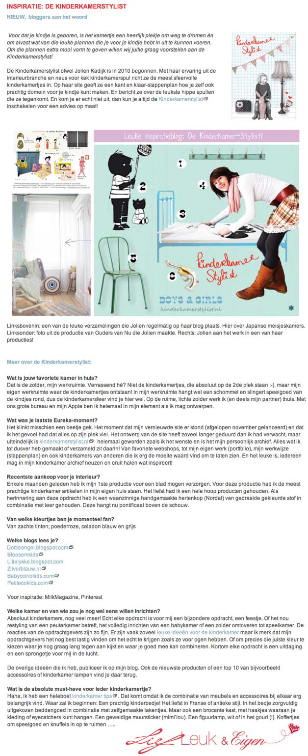 Interview Kinderkamerstylist met Lief Leuk en Eigen