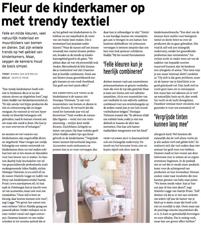Interview Telegraaf bijlage KIND 2012 Kinderkamerstylist.nl